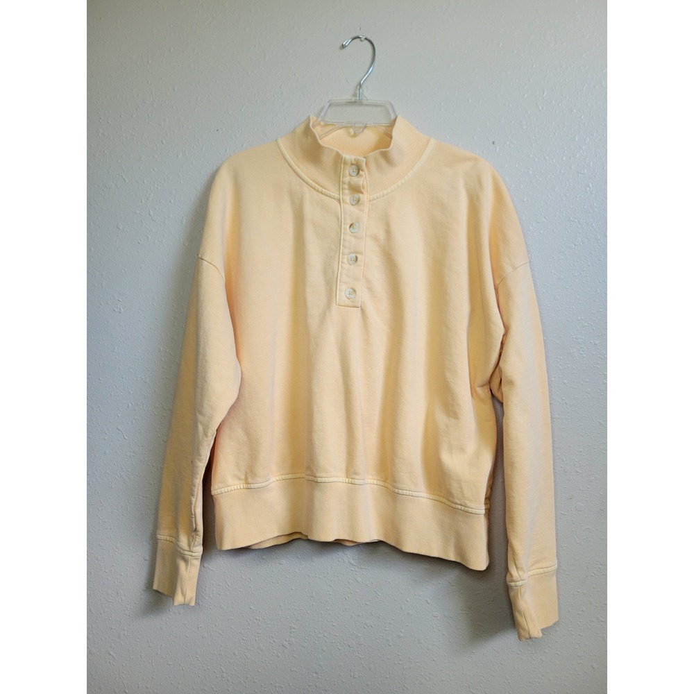 CALIA Women Yellow 100% Cotton Mock Neck Henley Sweatshirt L